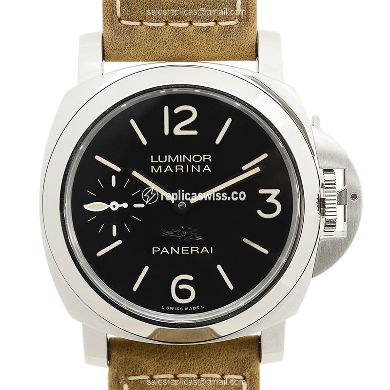 Panerai PAM00546 LUMINOR Manual Wind Steel Case Black Dial Brown Cowhide Strap Sapphire Crystal