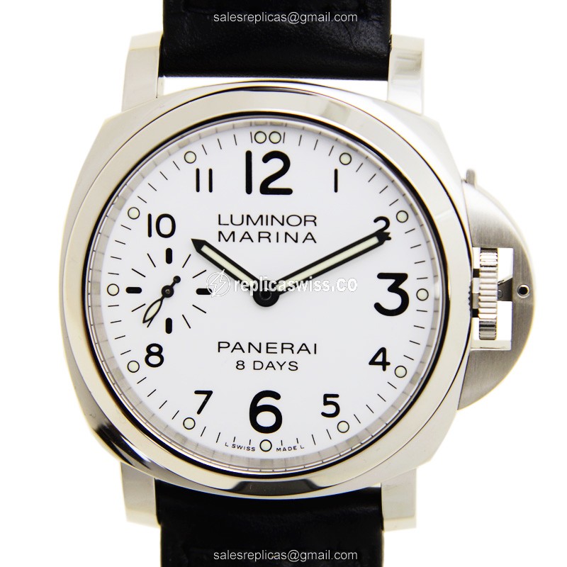 Panerai PAM00563 LUMINOR Manual Wind Replica, White Dial, Steel Case, Black Cowhide Strap Watch