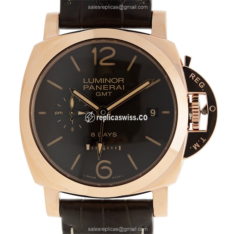 Panerai PAM00576 LUMINOR Manual Wind Replica, 18kt Gold Case, Brown Dial & Alligator Strap Watch