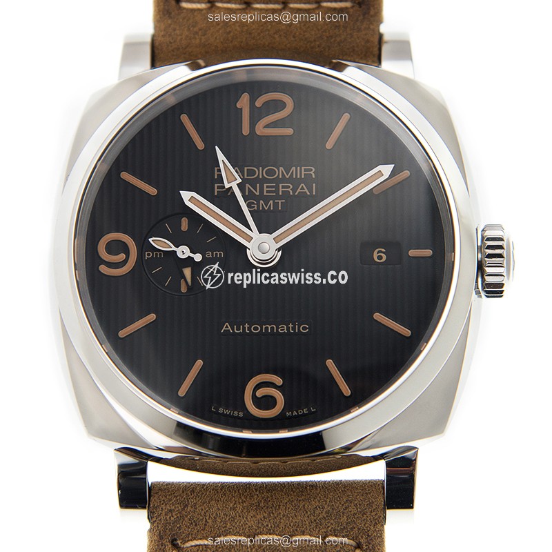 Panerai PAM00657 RADIOMIR Steel Case Automatic Replica with Black Dial & Brown Cowhide Strap Watch