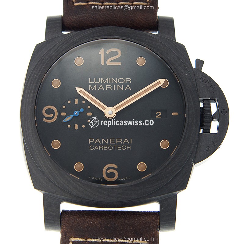 Panerai PAM00661 LUMINOR Carbon Fiber Watch, Automatic Movement, Black Dial