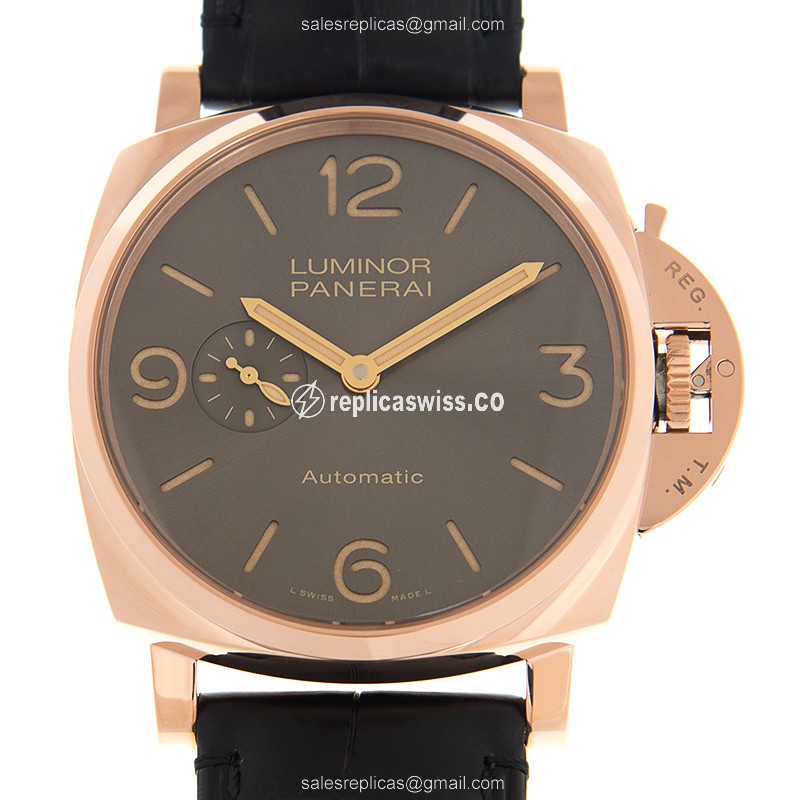 Panerai PAM00675 LUMINOR Automatic in 18kt Rose Gold, Dark Grey Dial & Black Alligator Strap Watch