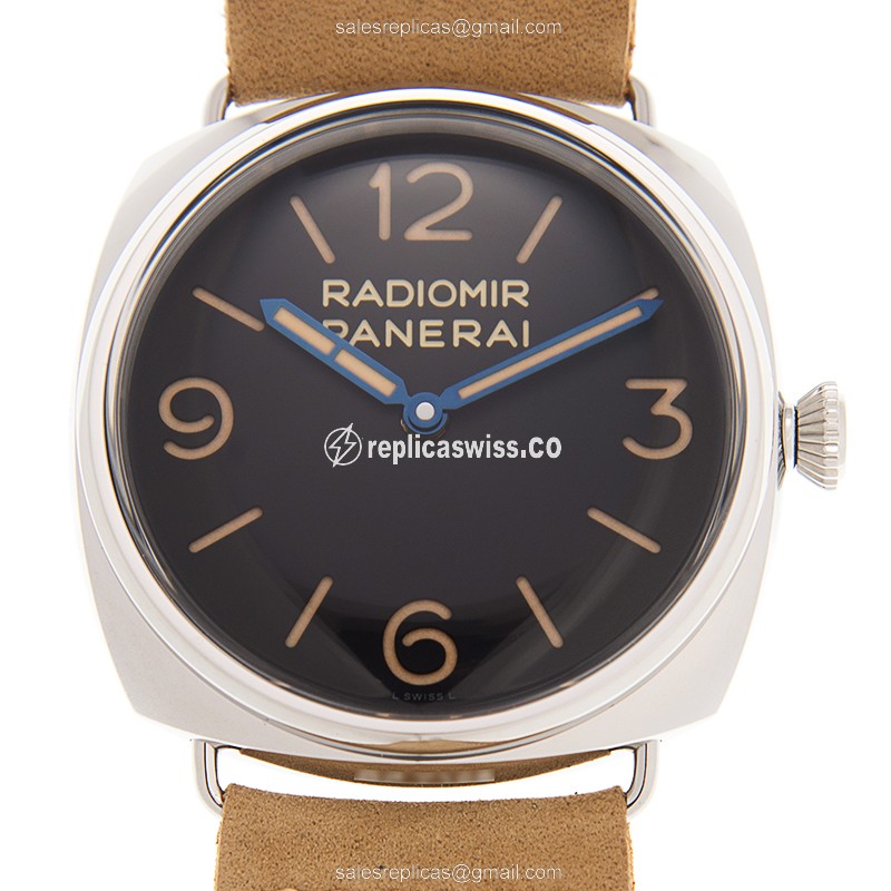 Panerai PAM00720 RADIOMIR Manual Wind Stainless Steel Replica, Black Dial, Brown Cowhide Strap Watch