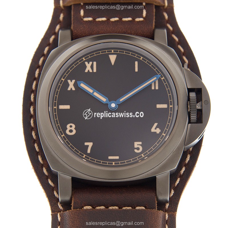 Panerai PAM00779 LUMINOR Automatic Crystal replica, Black Dial & Brown Leather Strap Watch