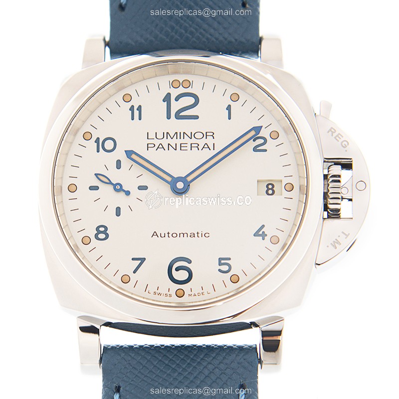 Panerai PAM00903 LUMINOR Replica | Automatic Movement | White Dial | Leather Blue Strap Watch