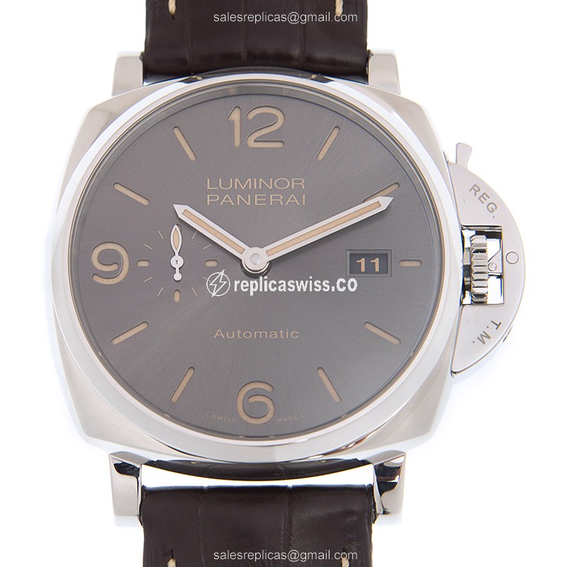 Panerai PAM00943 Luminor Automatic Steel Replica | Gray Dial, Genuine Leather Strap Watch