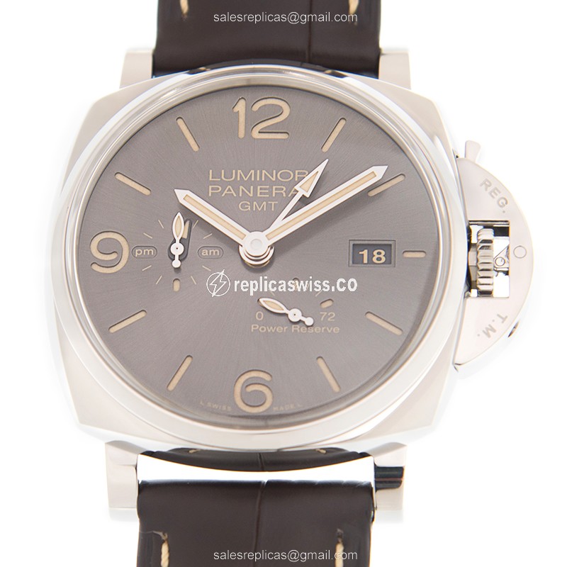 Panerai PAM00944 Luminor Automatic Steel Replica with Gray Dial Brown Alligator Strap Watch