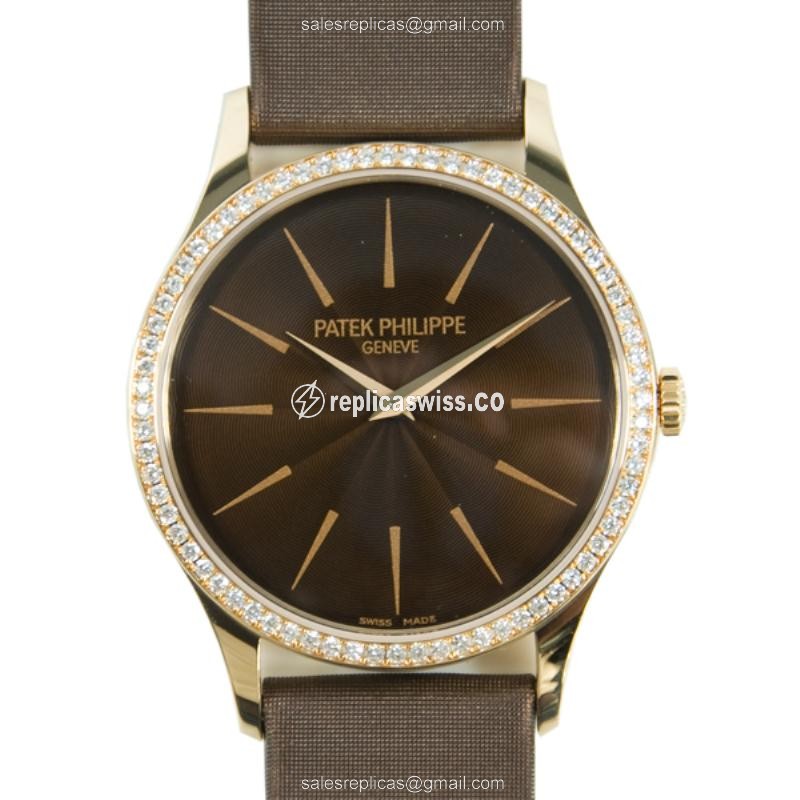 Patek Philippe 4897R-001 CALATRAVA Replica | Manual Wind | 18kt Rose Gold & Satin Brown Strap Watch