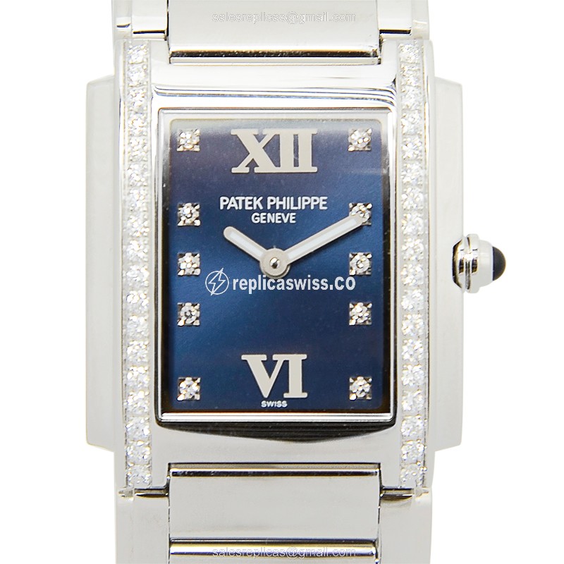 Patek Philippe 4910/10A-012 Replica in Stainless Steel & Blue Diamond Accents Watch