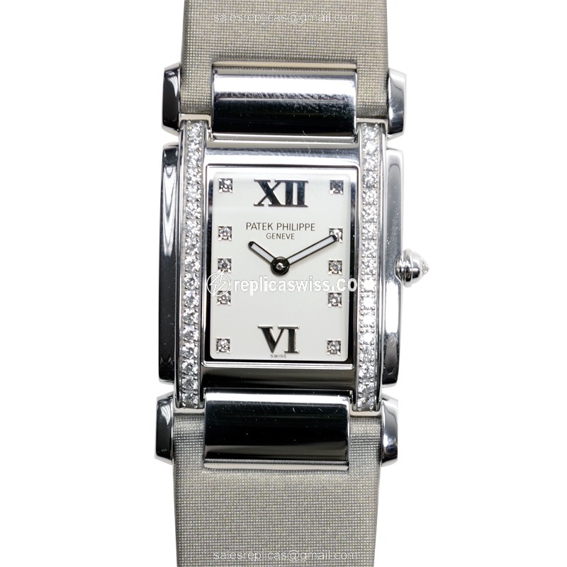 Patek Philippe 4920G-010 Replica | White Dial, Satin Grey Strap, Quartz Movement Watch