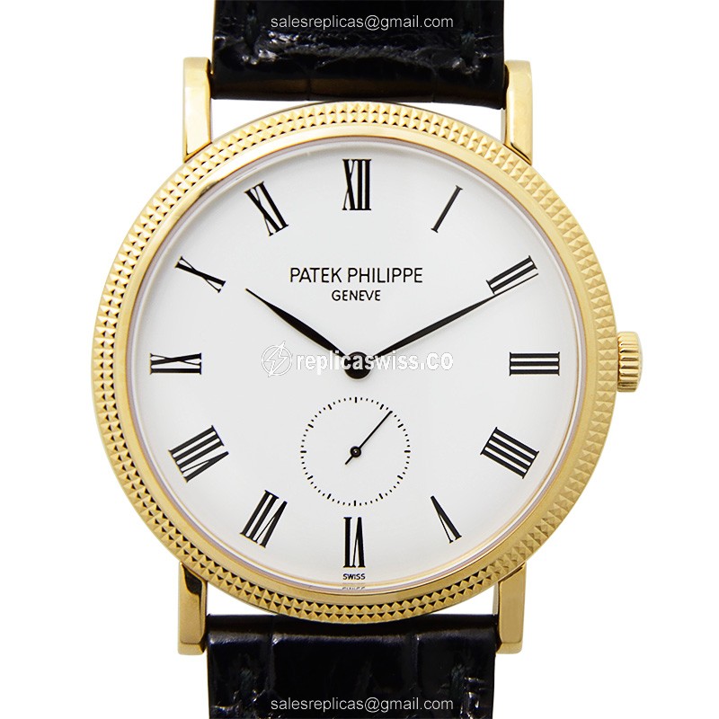 Patek Philippe 5119J-001 Calatrava Replica in 18kt Gold with White Dial Leather Strap Watch