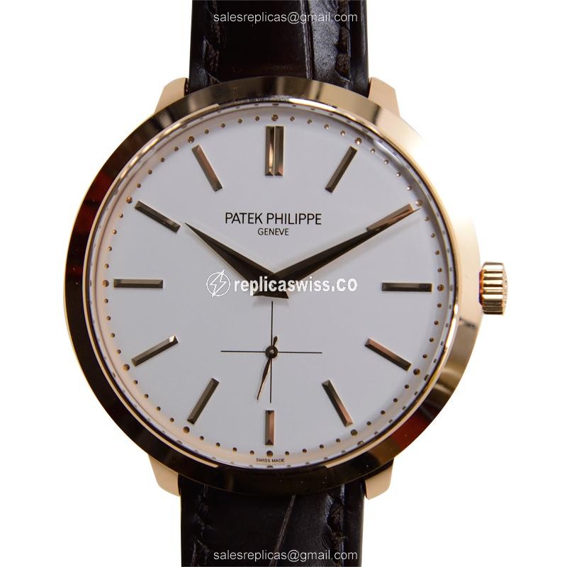 Patek Philippe 5123R-001 CALATRAVA Manual Wind | White Dial | 18kt Gold Case & Brown Alligator