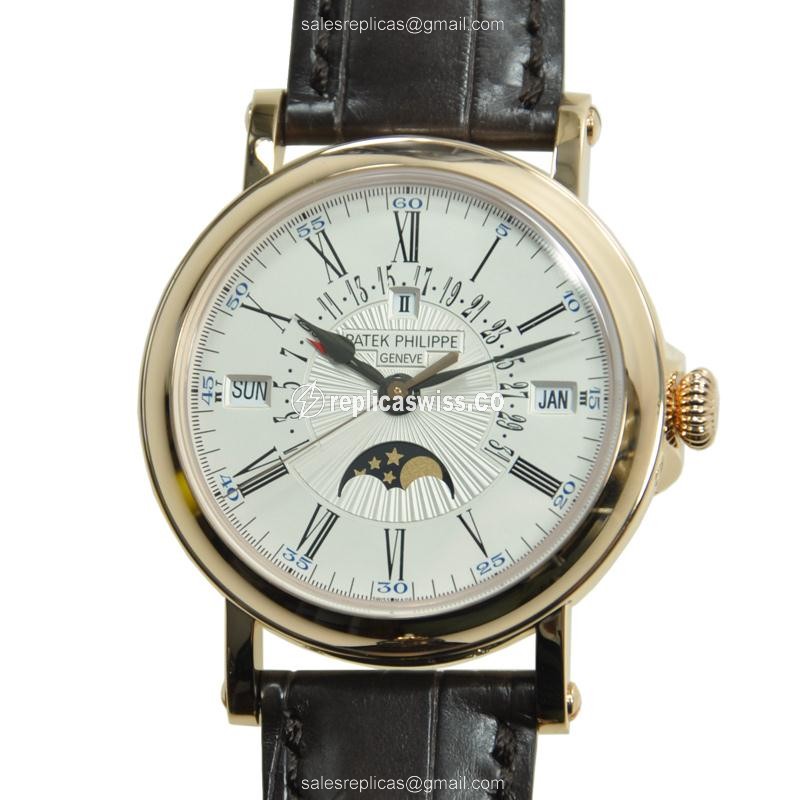Patek Philippe 5159R-001 Replica | White Dial | 18kt Gold Case, Alligator Brown Strap Watch