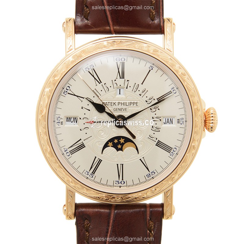 Patek Philippe 5160R-001 Grand Complications Replica in 18kt Gold with White Dial & Alligator Strap