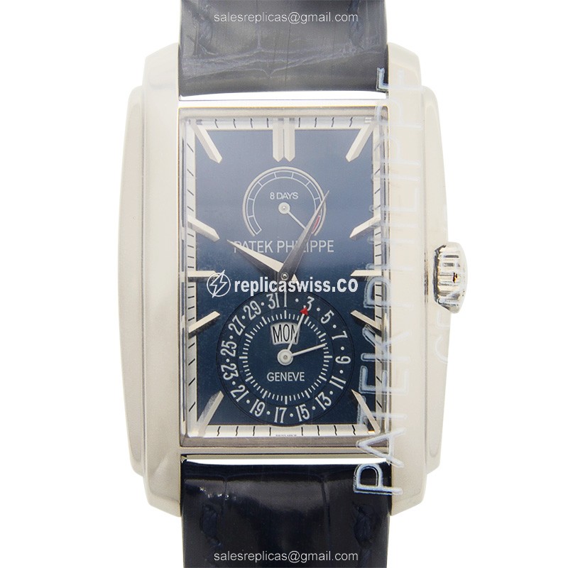 Patek Philippe 5200G-001 Gondolo Manual Wind Replica in 18kt Gold, Blue Dial & Alligator Strap Watch