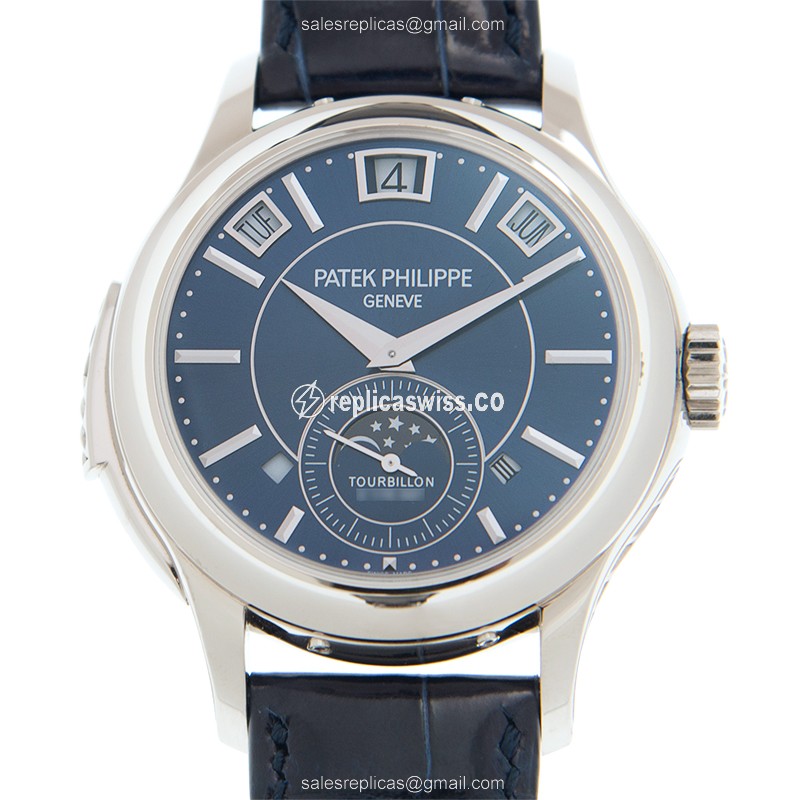 Patek Philippe 5207G-001 Replica in 18kt Gold, Manual Wind with Blue Dial & Alligator strap Watch