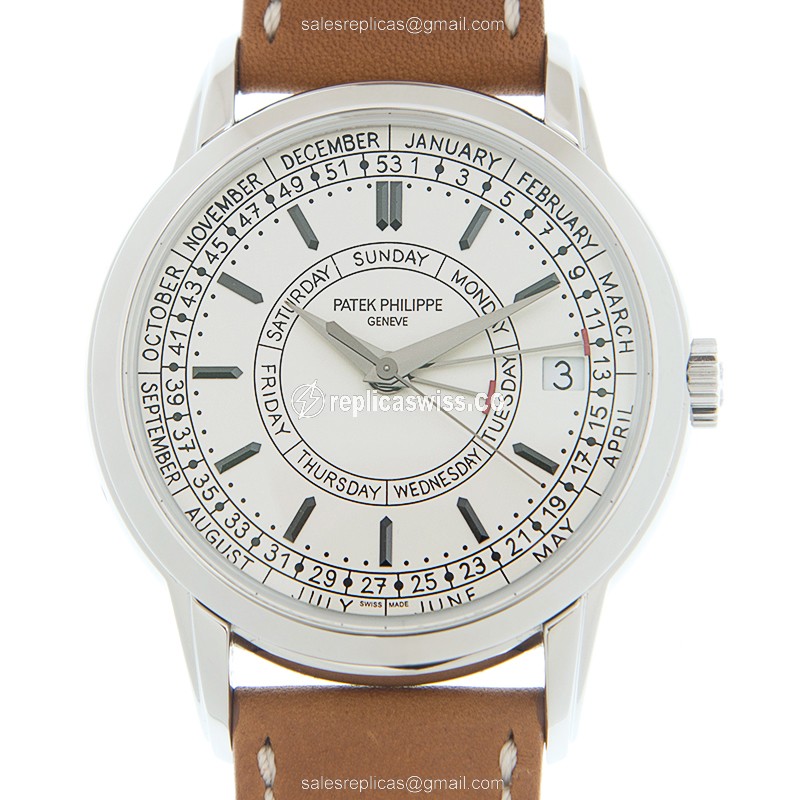 Patek Philippe 5212A-001 Replica with White Dial & Automatic Movement, Crafted in Steel & Brown