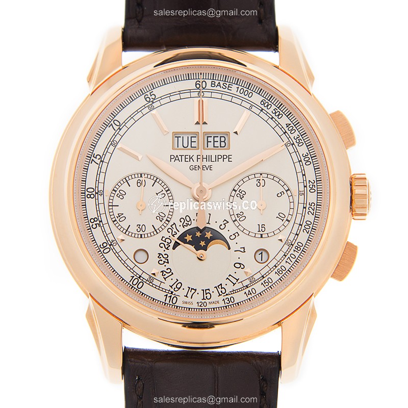 Patek Philippe 5270R-001 Grand Complication Replica in 18kt Gold, White Dial, Alligator Strap Watch