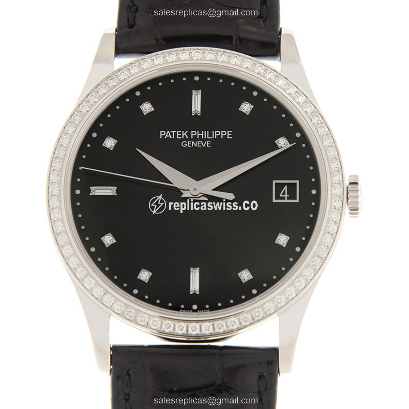 Patek Philippe 5297G-001 CALATRAVA in 18kt White Gold | Black Alligator Strap & Sapphire Crystal