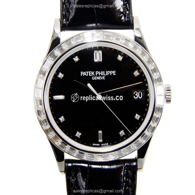 Patek Philippe 5298P-012 Calatrava Replica | Black Dial | Alligator Strap, Sapphire Crystal Watch