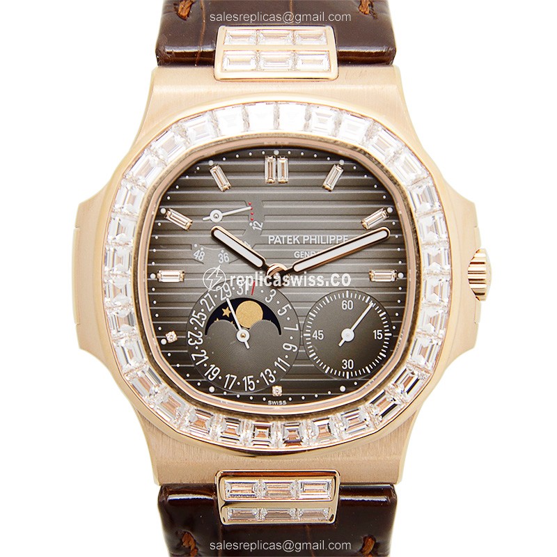 Patek Philippe 5724R-001 Nautilus Replica in 18kt Rose Gold, Black Dial, Automatic Movement Watch
