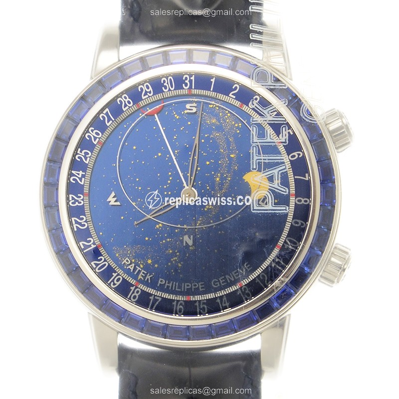 Patek Philippe 6104-11P-010 Replica with Blue Dial, Automatic Movement, 18kt White Gold Case