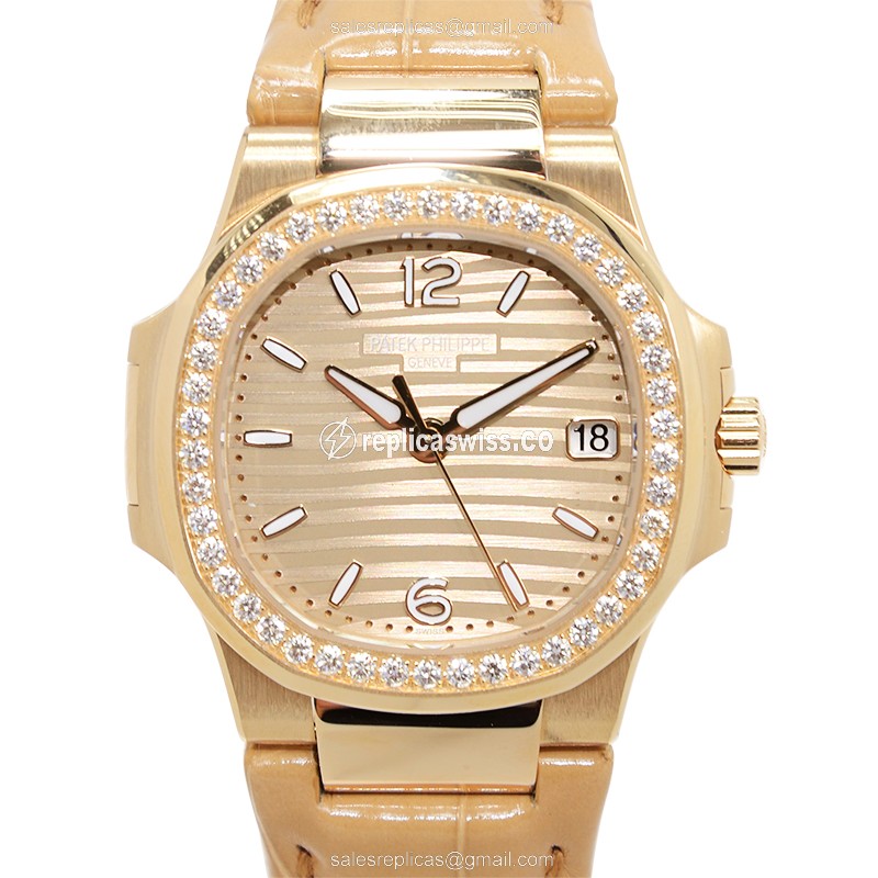 Patek Philippe 7010R-012 NAUTILUS Quartz 18kt Gold Diamond-Crystal Case Alligator Brown Strap