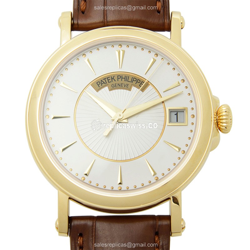Patek Philippe Calatrava Replica in 18kt Gold, Automatic Movement, White Dial with Brown