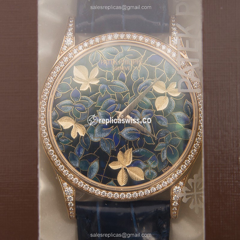 Patek Philippe Calatrava Replica in 18kt Rose Gold, Automatic Movement, Blue Dial Watch
