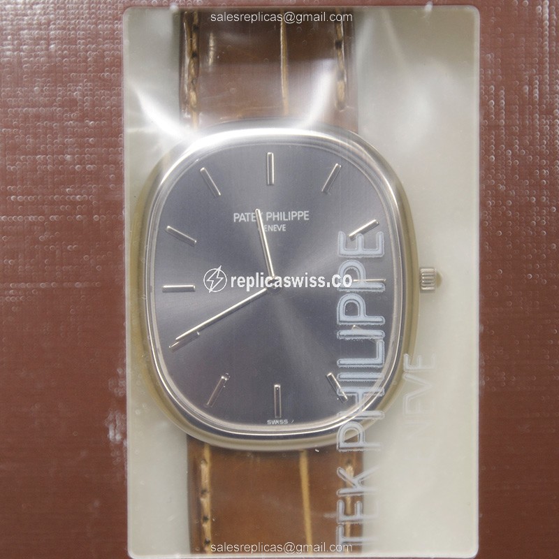 Patek Philippe Ellipse Replica in 18kt Gold, Automatic Movement, Gray Dial & Brown Alligator Strap