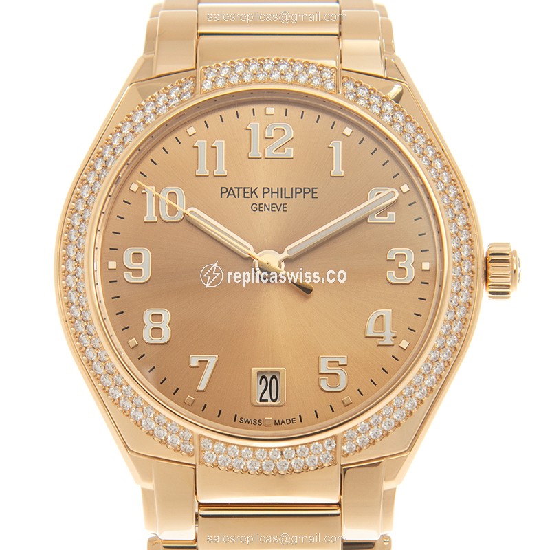 Patek Philippe Twenty-4 Replica in 18kt Gold, Automatic Movement, Sparkling Diamond Bezel Watch