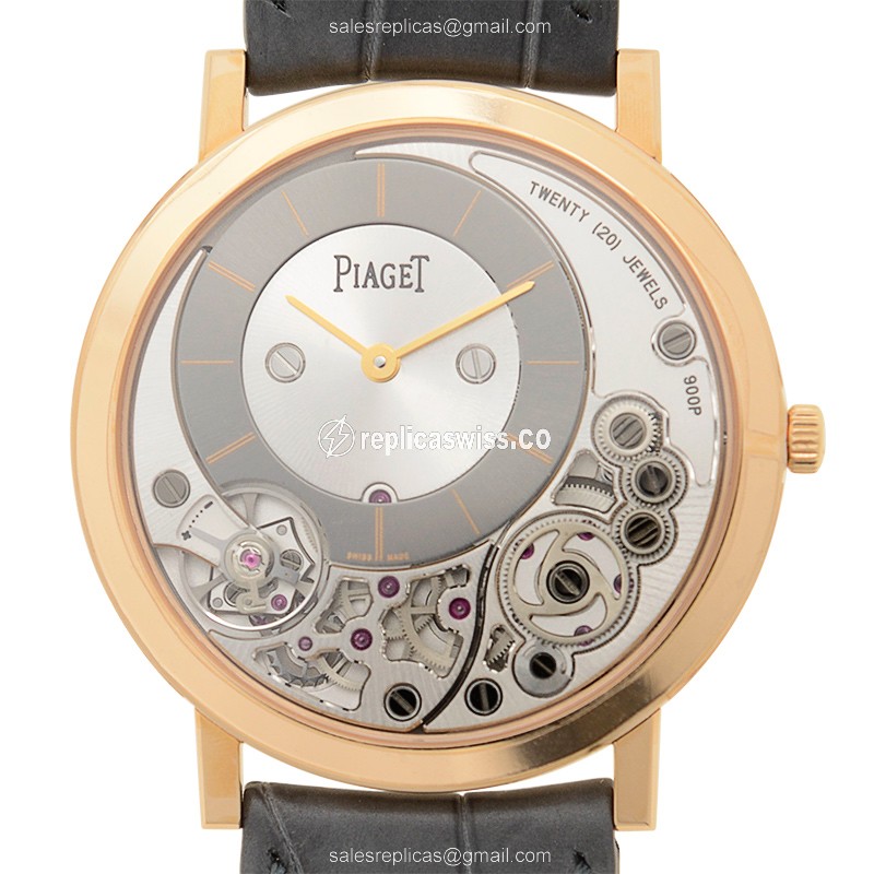 Piaget Altiplano Replica in 18kt Rose Gold | Manual Wind | Gray Dial, Black Alligator Strap Watch