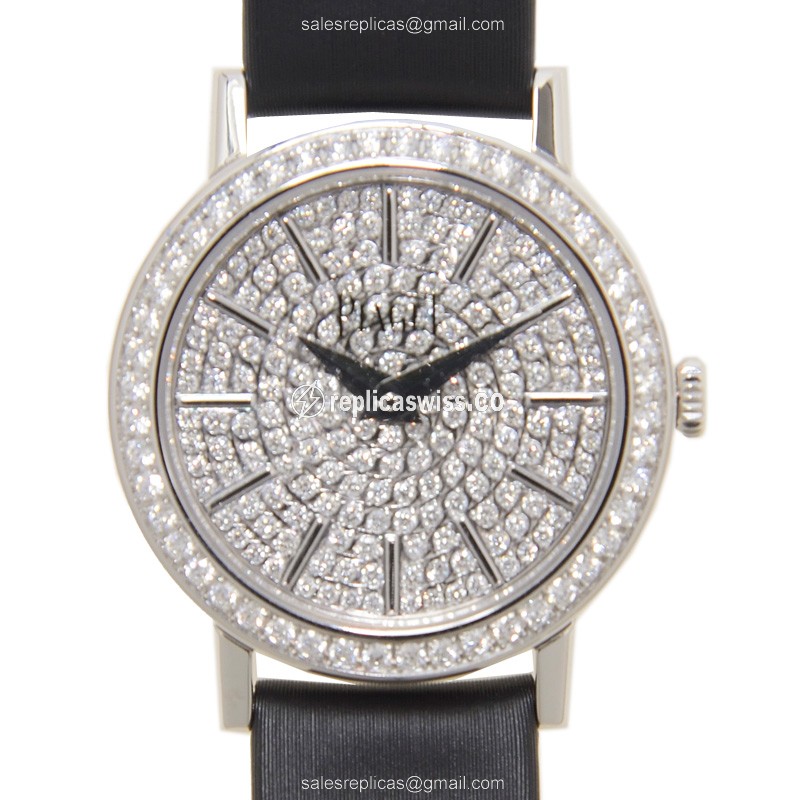 Piaget G0A37033 ALTIPLANO Quartz Watch in 18kt White Gold, Silver Dial, Black Silk Strap