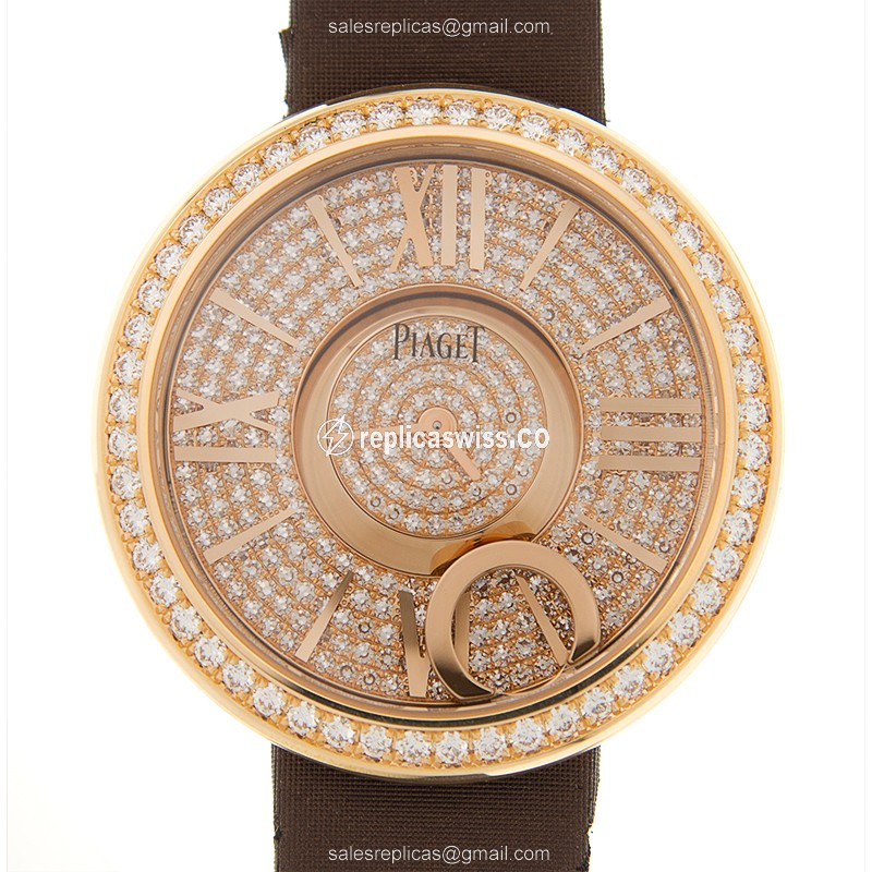 Piaget G0A37157 Limelight Replica | 18kt Rose Gold Case | Diamond Bezels | Brown Fabric Strap Watch
