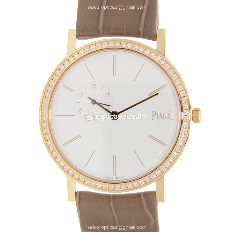Piaget G0A39107 ALTIPLANO Manual Wind, 18kt Rose Gold Case, White Dial & Alligator Brown Strap Watch