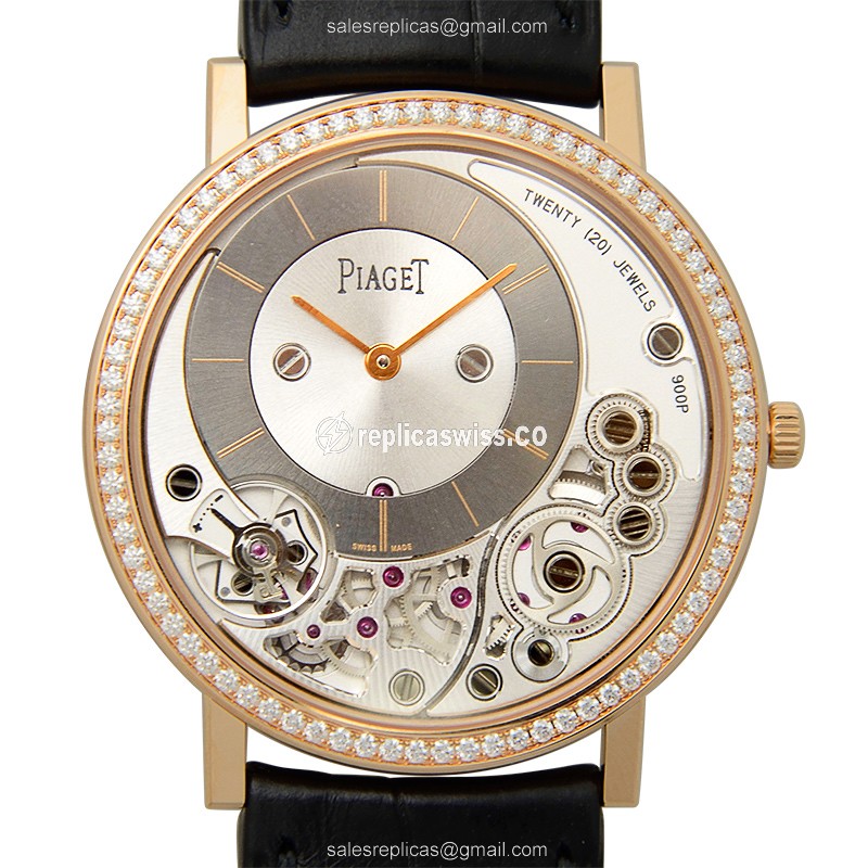 Piaget G0A40013 ALTIPLANO Replica, Manual Wind, 18kt Rose Gold, Gray Dial, Black Alligator Strap