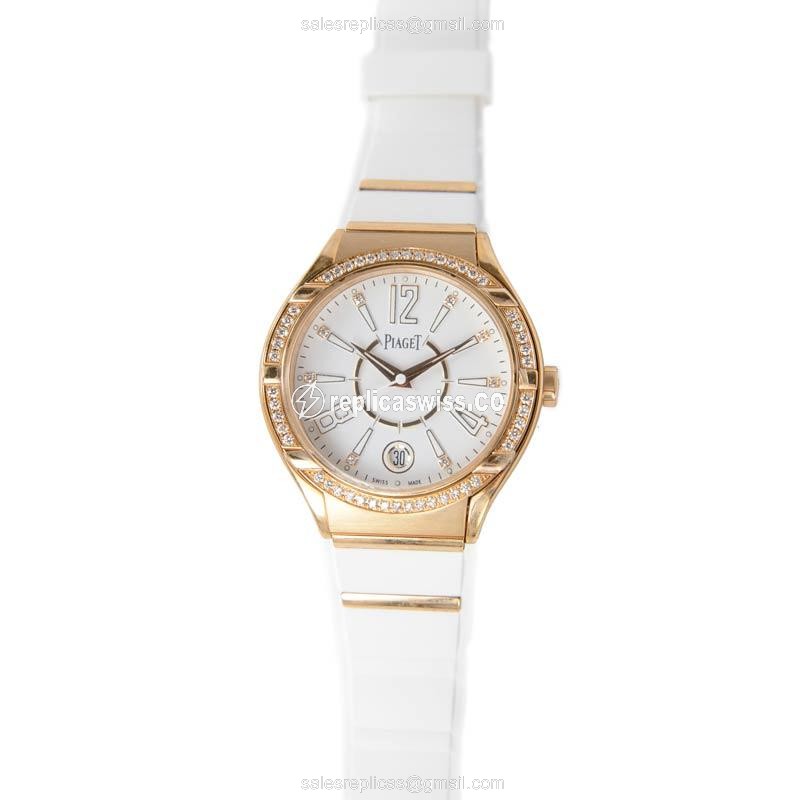 Piaget Polo G0A35013 Replica in 18kt Rose Gold with White Dial Rubber Strap Watch