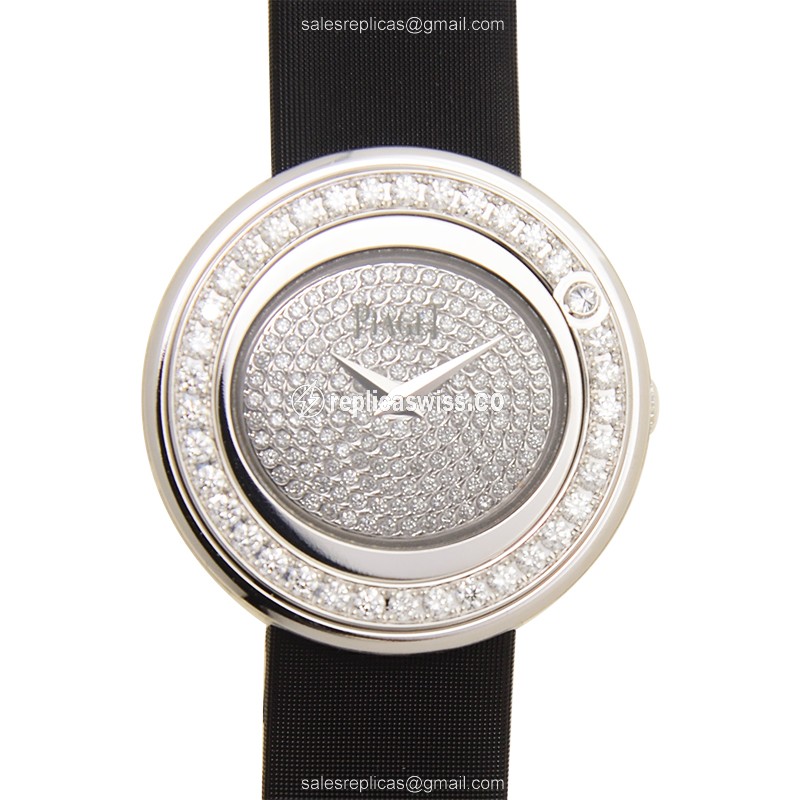 Piaget POSSESSION Quartz Replica, 18kt White Gold, Silver Dial, Diamond Bezel Watch