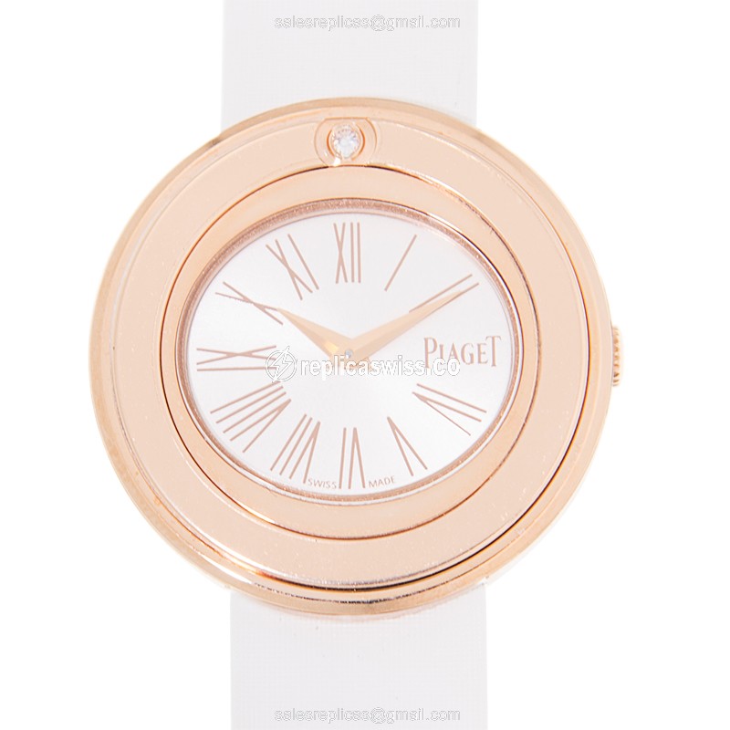 Piaget POSSESSION Replica in 18kt Rose Gold with Silver Dial Leather Strap Watch