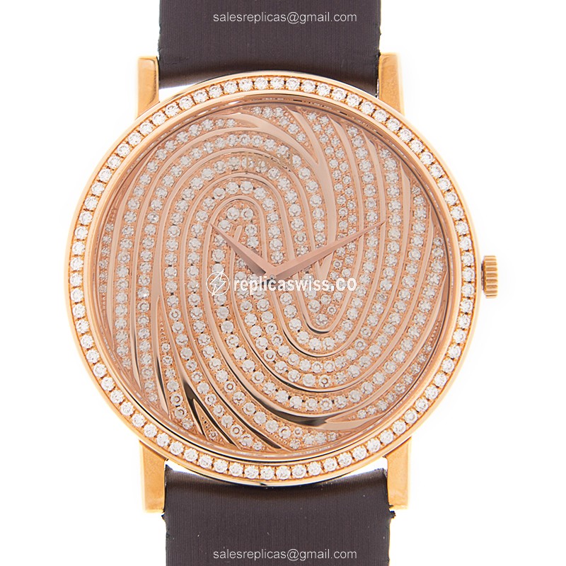 Piaget Tradition Automatic — 18kt Gold Case, Diamond Dial, Silk Brown Strap Watch