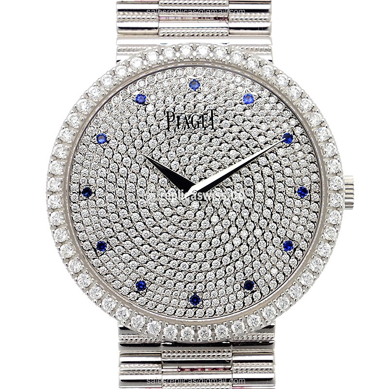 Piaget Tradition Manual Wind Replica | 18kt Gold Case & Diamond Straps | Silver Dial Watch