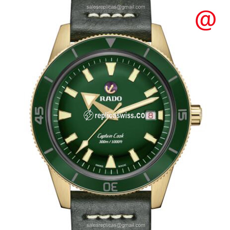 Rado Captain Cook Green Dial Automatic Brass Watch, Leather Strap & Sapphire Crystal