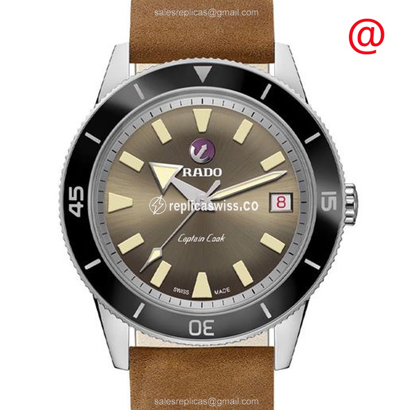 Rado Captain Cook Replica | Automatic Movement, Gray Dial & Brown Leather Strap Watch