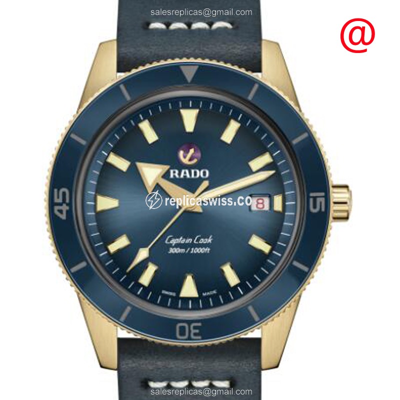 Rado Captain Cook Replica in Bronze | Automatic Movement, Blue Dial, Leather Strap Watch