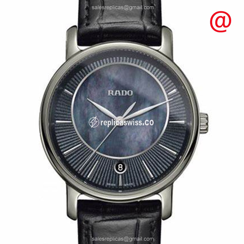 Rado DIAMASTER R14064915 Replica, Blue Ceramic Dial, Leather Strap, Quartz Movement Watch