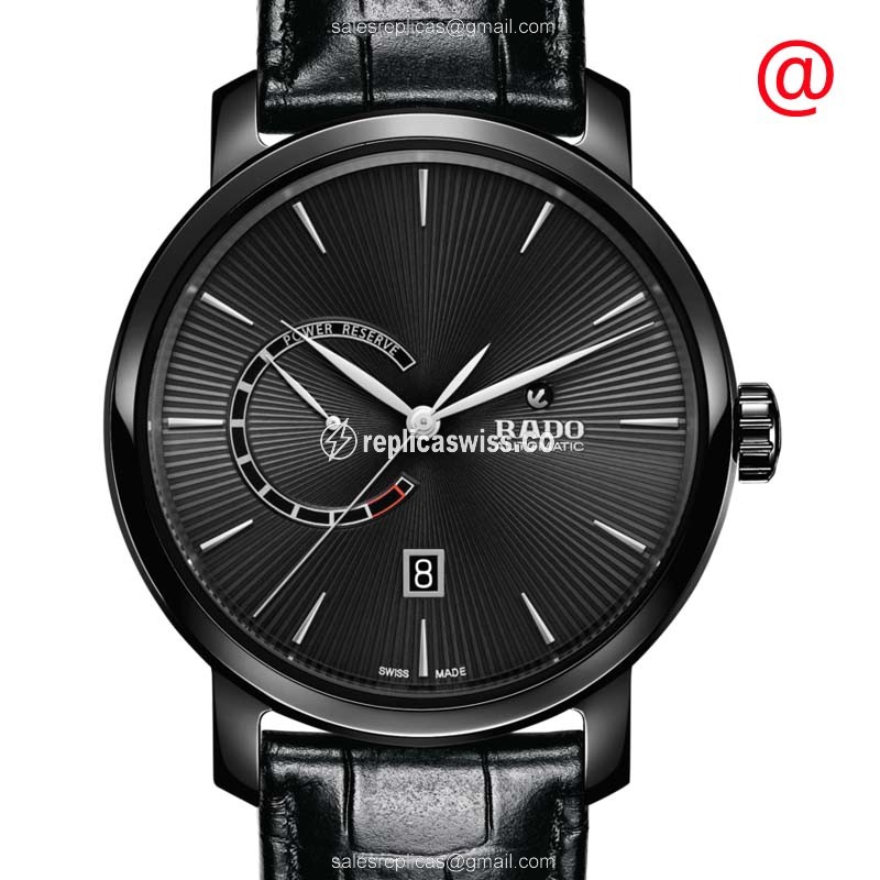 Rado DIAMASTER R14137156 Replica: Automatic Ceramic Case, Black Dial, Alligator Strap Watch