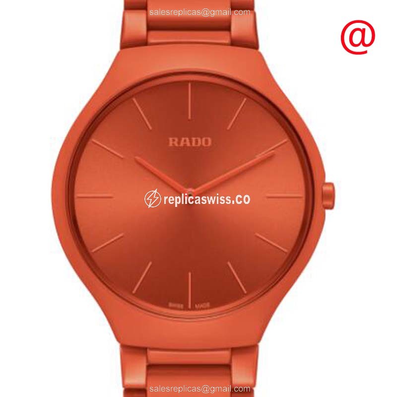 Rado R27095652 True Thinline: Ceramic Case, Orange Dial & Clasp, Quartz Movement Watch