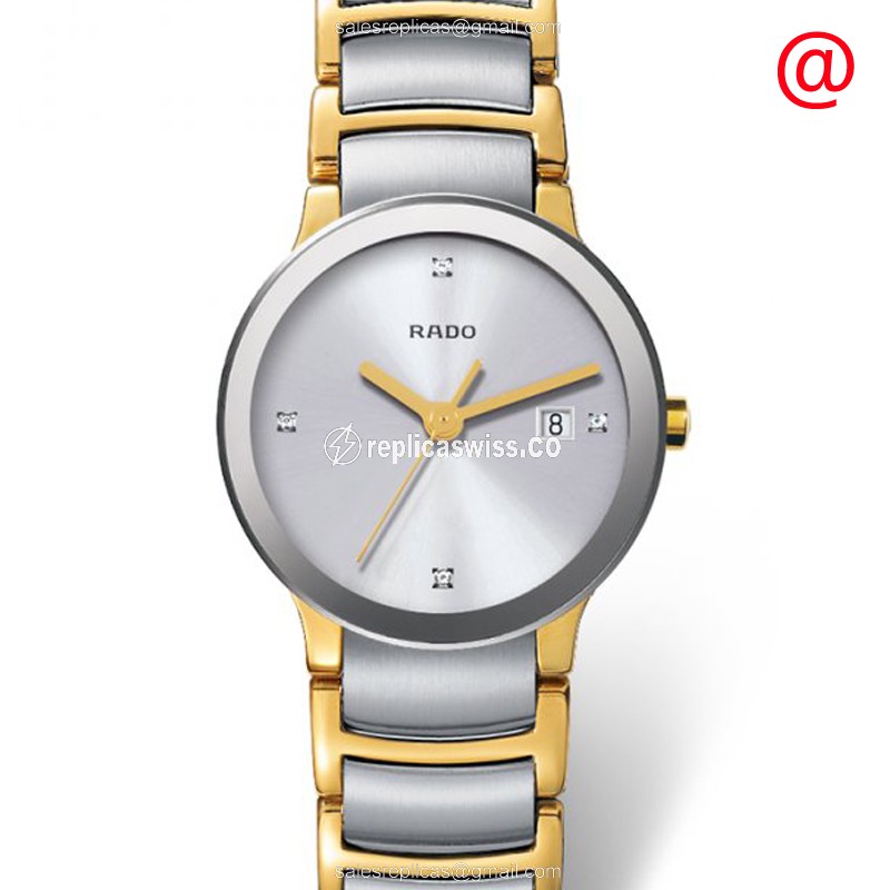 Rado R30932713 CENTRIX Stainless Steel Replica, Silver Dial, Gold Strap Watch