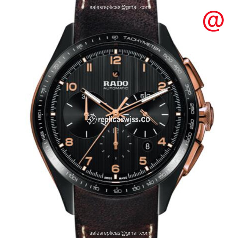 Rado R32168155 Hyperchrome Automatic: Ebony Dial & Sleek Brown Leather Strap Watch