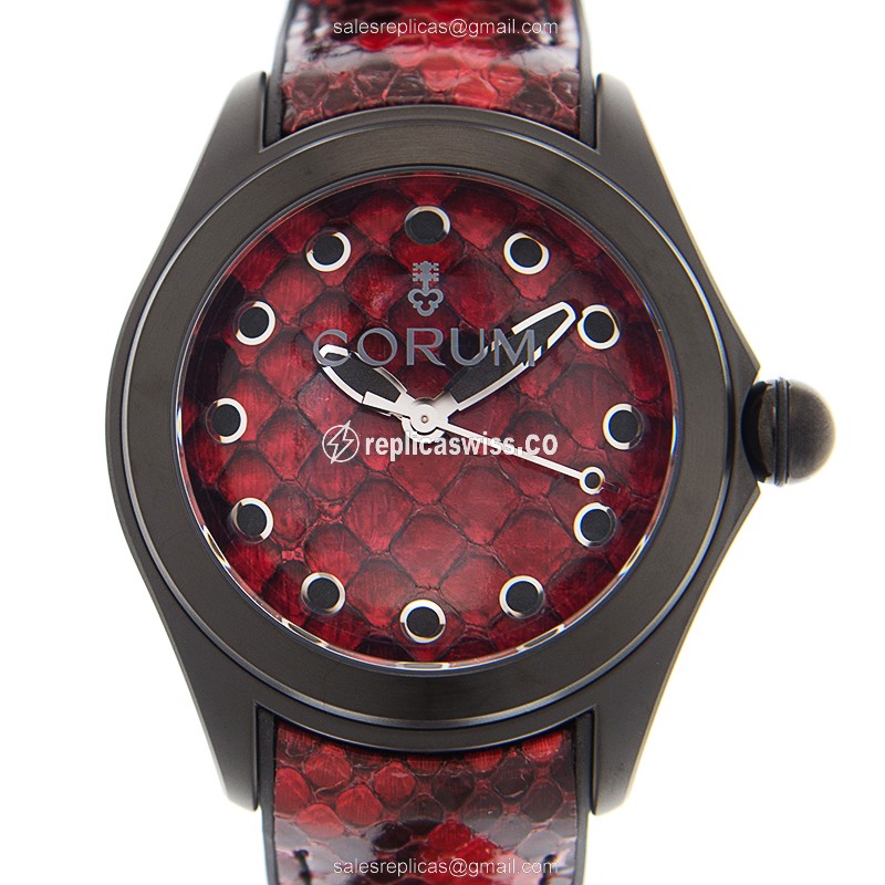 Red Dial Corum Bubble Replica, Automatic Movement, Stainless Steel Case, Leather Strap Watch